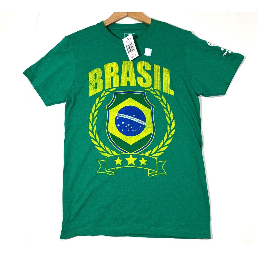FIFA World Cup Brazil Official 2014 Mens Graphic T-Shirt Green Crew Neck S NWT